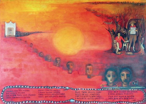 'O cangaço' ou 'A guerra do sol', da série 'Sete luas de sangue', acrílico sobre madeira, 1,60 x 2,20 m, Tereza Costa Rêgo (2000)