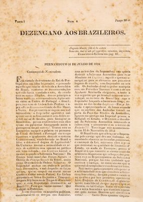 Edição do jornal Desengano aos Brazileiros, editado em Pernambuco, em 1824, pelo jornalista português João Soares Lisboa. Imagem: Monica Ramalho/ Reprodução