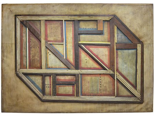 Em suas assemblages, Eudes leva para as telas pedaços de madeira. Imagem: Reprodução