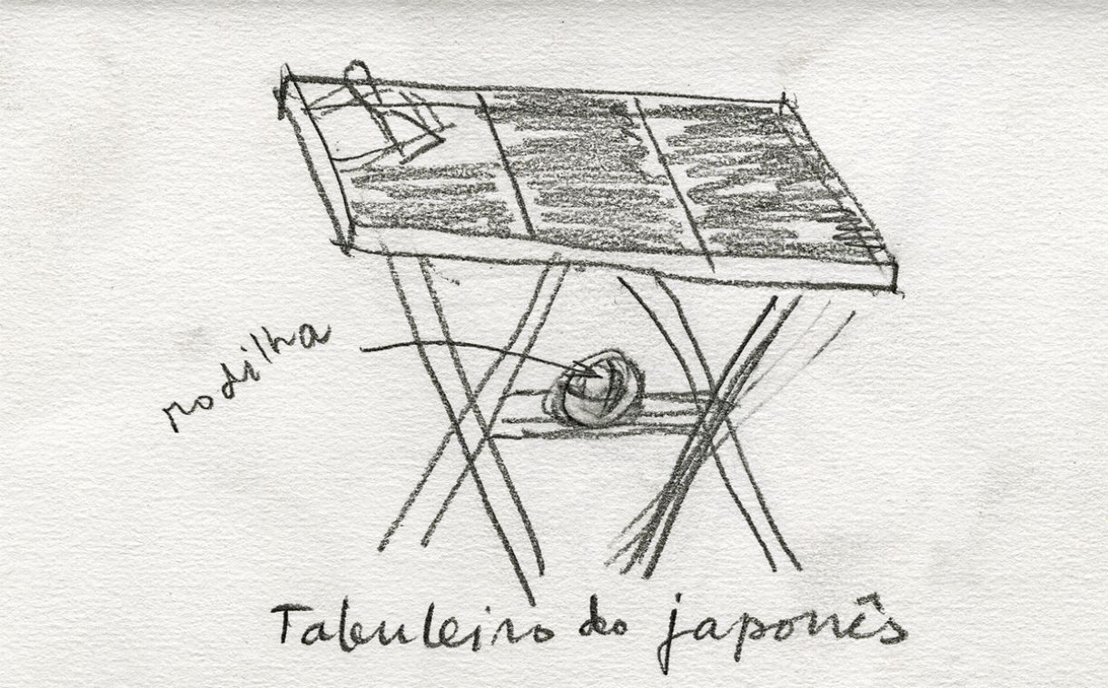 'Tabuleiro de japonês', carvão sobre papel, 21 x 12 cm, 2016