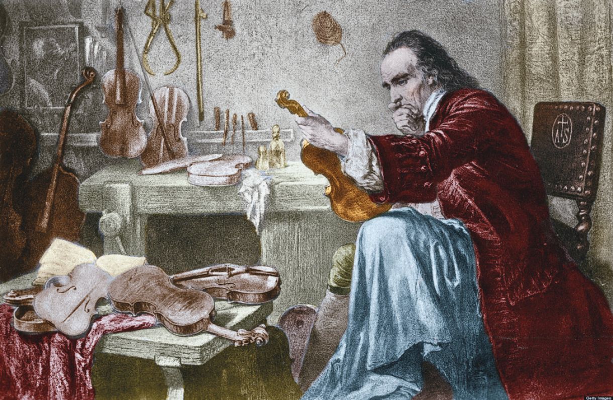 Pintura representando Antonio Stradivari e seu mítico violino