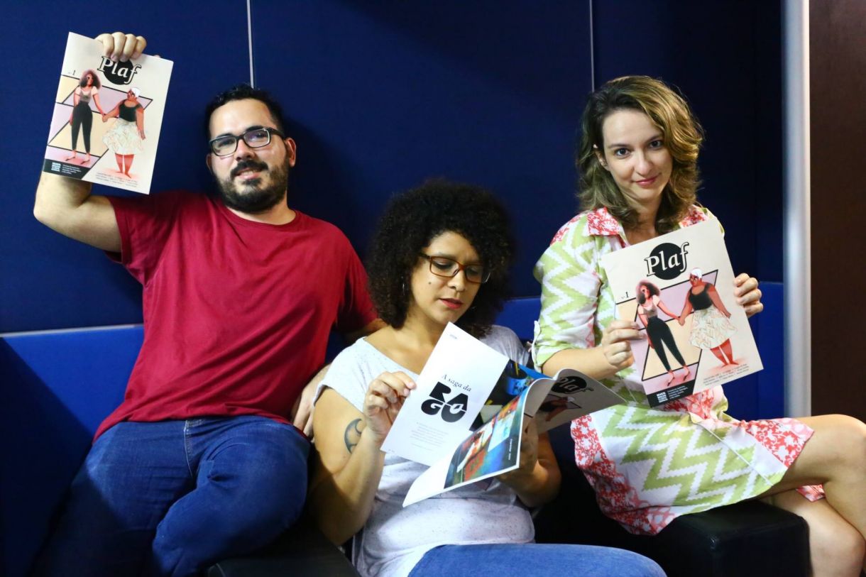 Paulo Floro, Dandara Palankof e Carol Almeida, editores da Revista Plaf