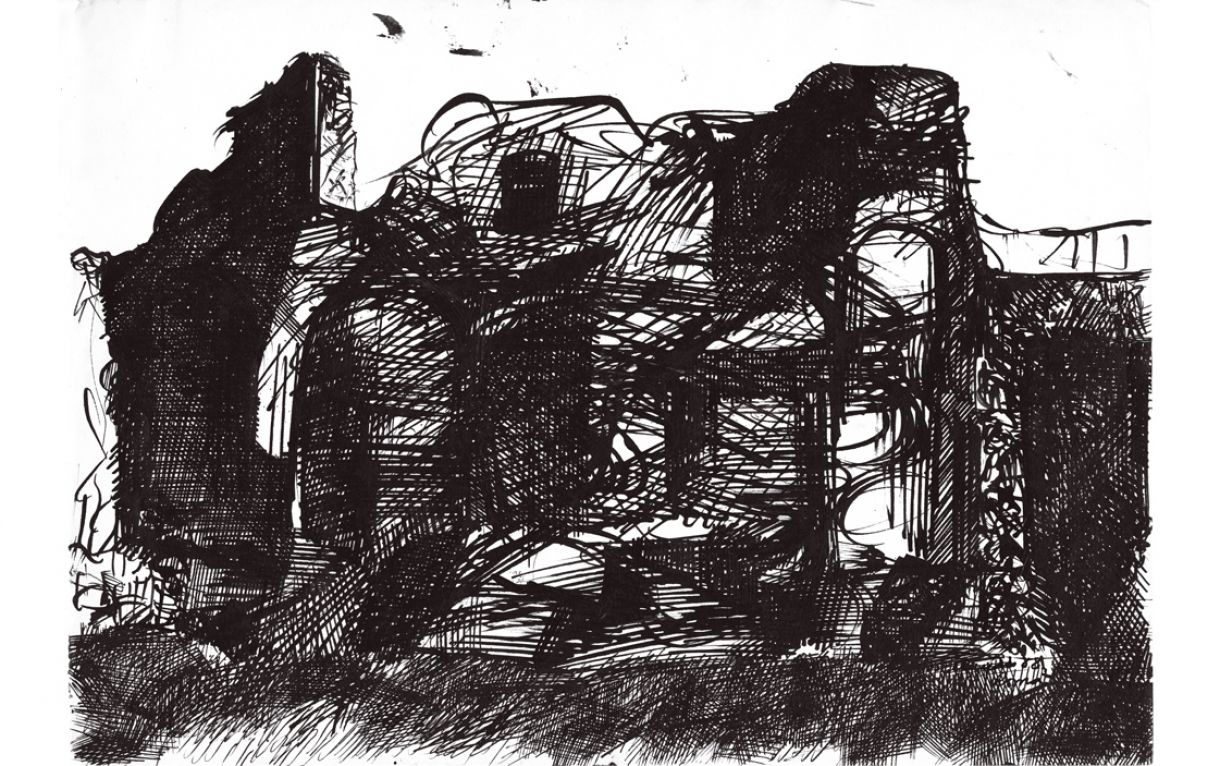 'Templo de Minerva', bico de pena sobre papel, 24 x 34,8 cm, José Cláudio, Roma, 1958