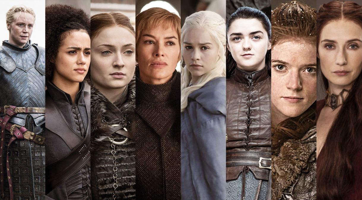 As personagens Brienne, Missandei, Sansa, Cersei, Daenarys, Arya, Ygritte e Melisandre