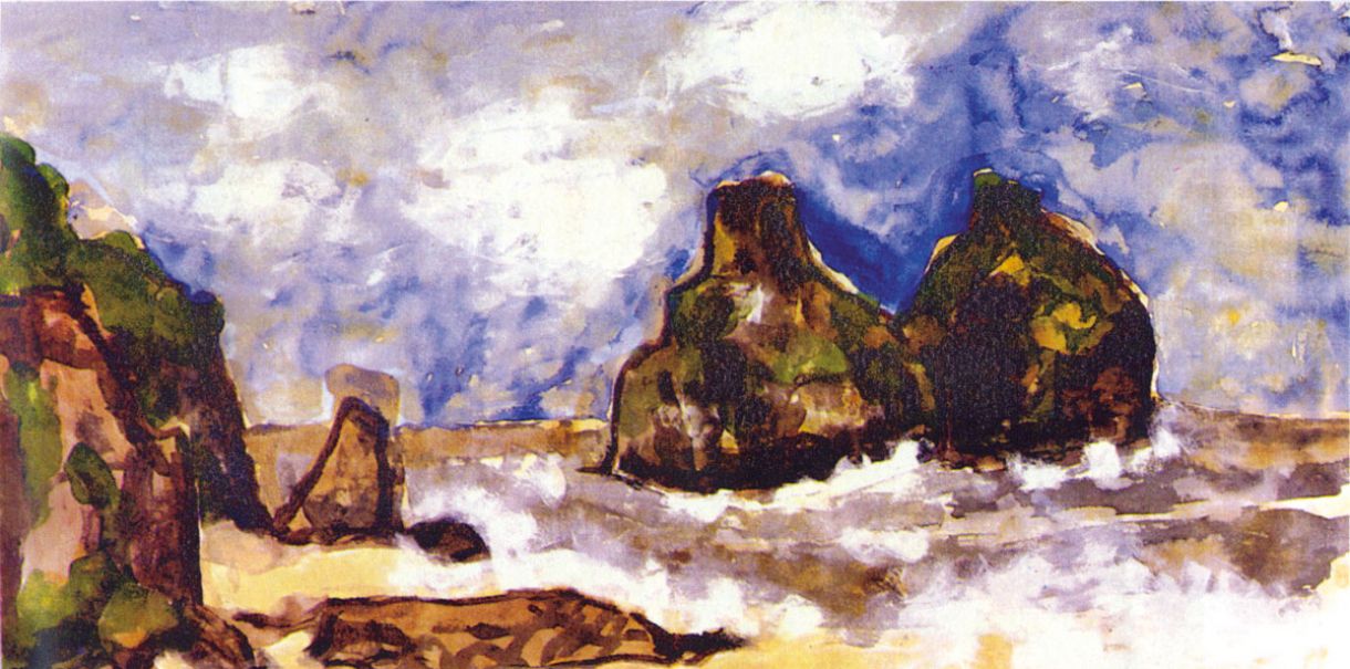 José de Barros Andrade Lima (Recife, 1943-94), 'Dois Irmãos' (Fernando de Noronha), acrílico sobre eucatex, 85 x 170 cm, 1992