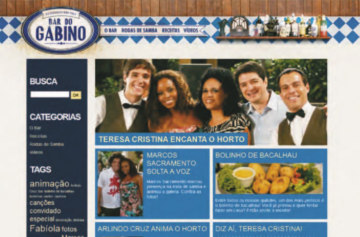 Os produtores transmídia da novela 'Insensato coração' criaram o site do Bar do Gabino, ponto de encontro de um núcleo de personagens da novela