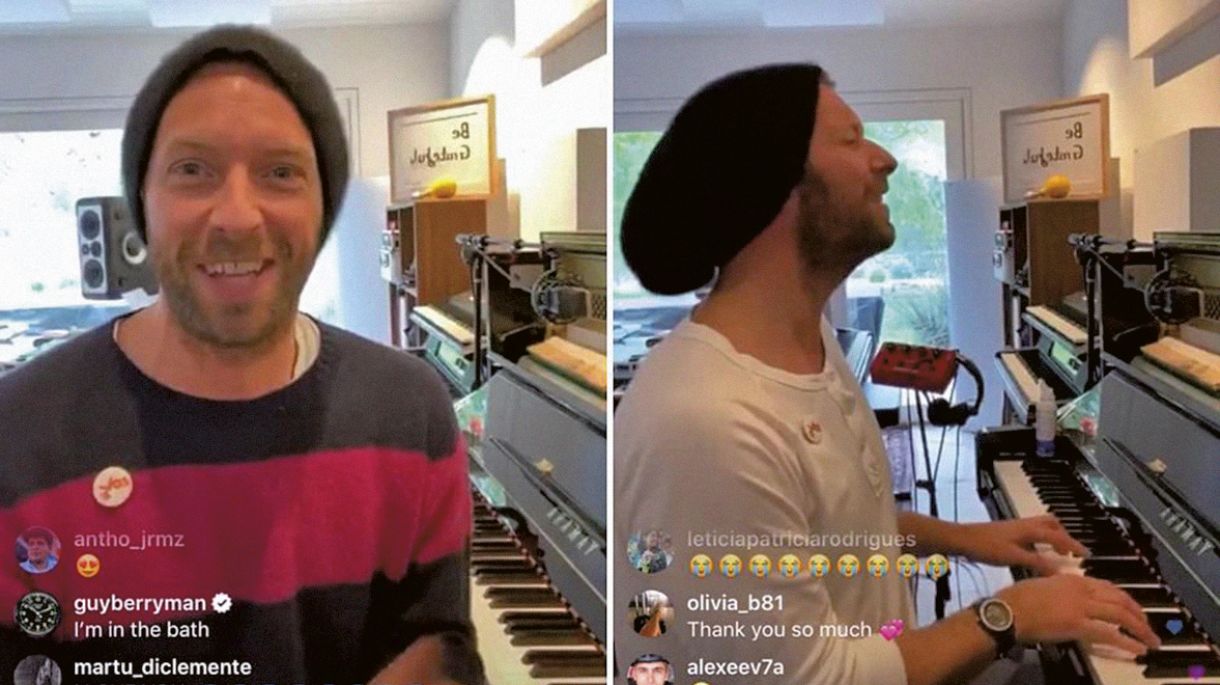 Chris Martin, da banda Coldplay, é um dos artistas que participa do movimento #togetherathome