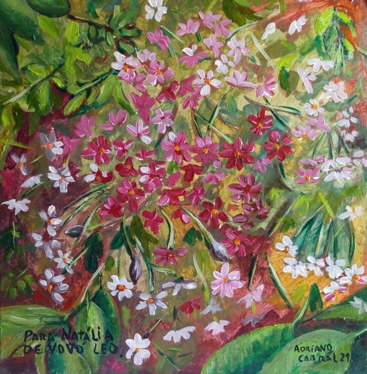 'Flores', acrílica sobre eucatex, 30 x 30cm, 2021