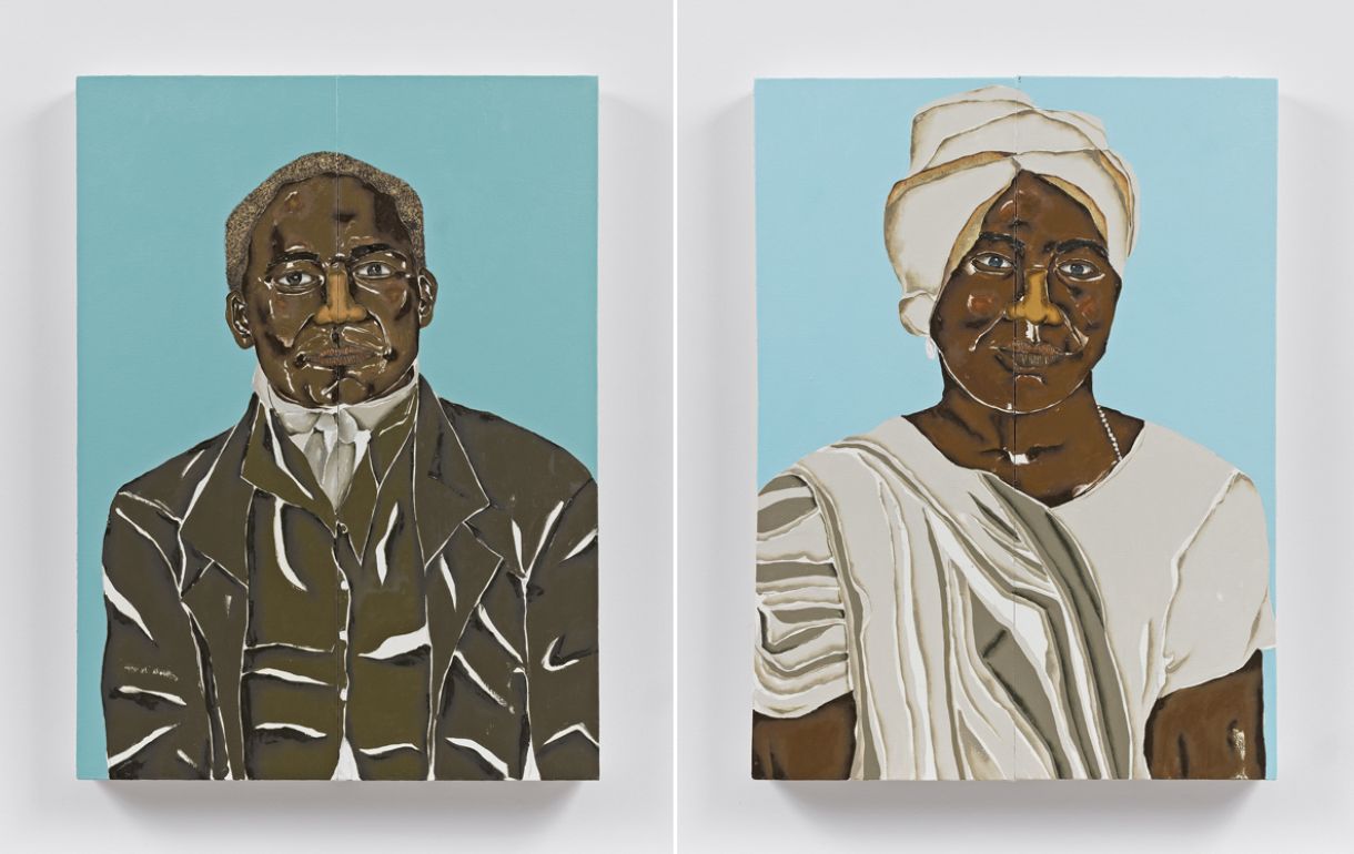 Pinturas 'Chico Rei' e 'Esperança Rita', óleo e folha de ouro sobre tela, 45 x 61 cm (cada), 2020