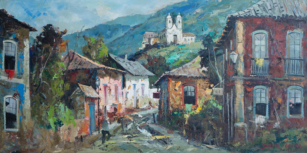 Durval Pereira pinta o casario colonial (óleo sobre tela, 120 x 60 cm), de 1971