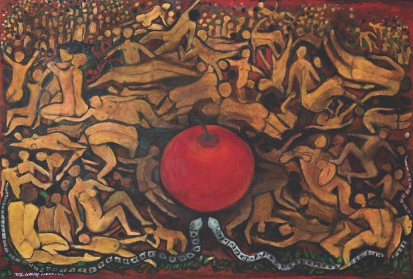 'Pecado original', da série 'Diário das frutas', acrílico sobre tela, 2,20 x 1,60 m, Tereza Costa Rêgo (2013)