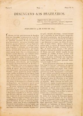Edição do jornal Desengano aos Brazileiros, editado em Pernambuco, em 1824, pelo jornalista português João Soares Lisboa. Imagem: Monica Ramalho/ Reprodução